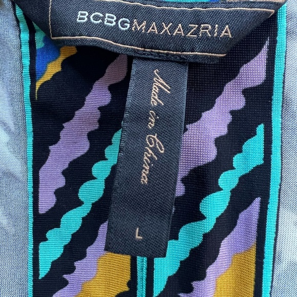 ☎️ BCBG MAX AZRIA Multicolor Watercolor Paint Splatter Adjustable Sleeve Dress - Picture 7 of 9